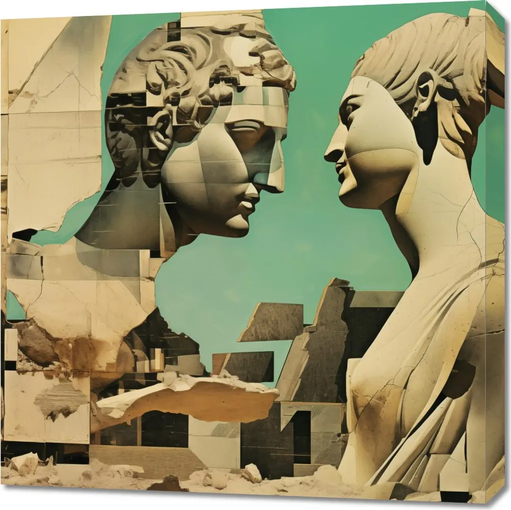 Quadro 70x70 Dialogo tra Passato e Presente - Arte Materica Moderna