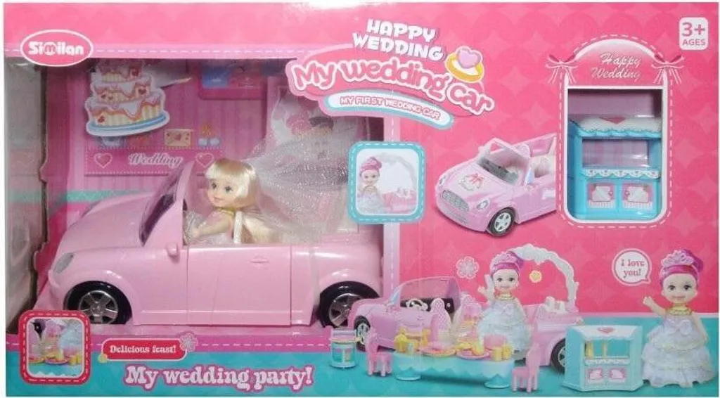 Voiture et poupée jouet pour fille avec véhicule décapotable rose