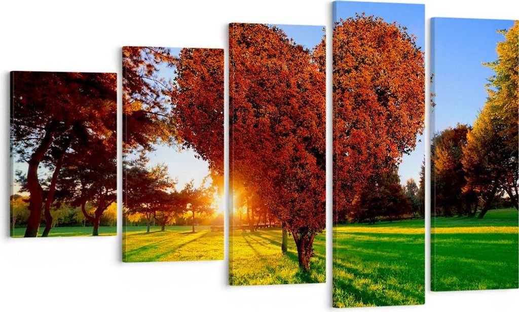 Bild auf Leinwand - Leinwandbild - Baum Park Frühling Herz - 100x60cm - Wand Bild - Wanddeko - Leinwanddruck - Bilder - Kunstdruck - Wanddekoratio...