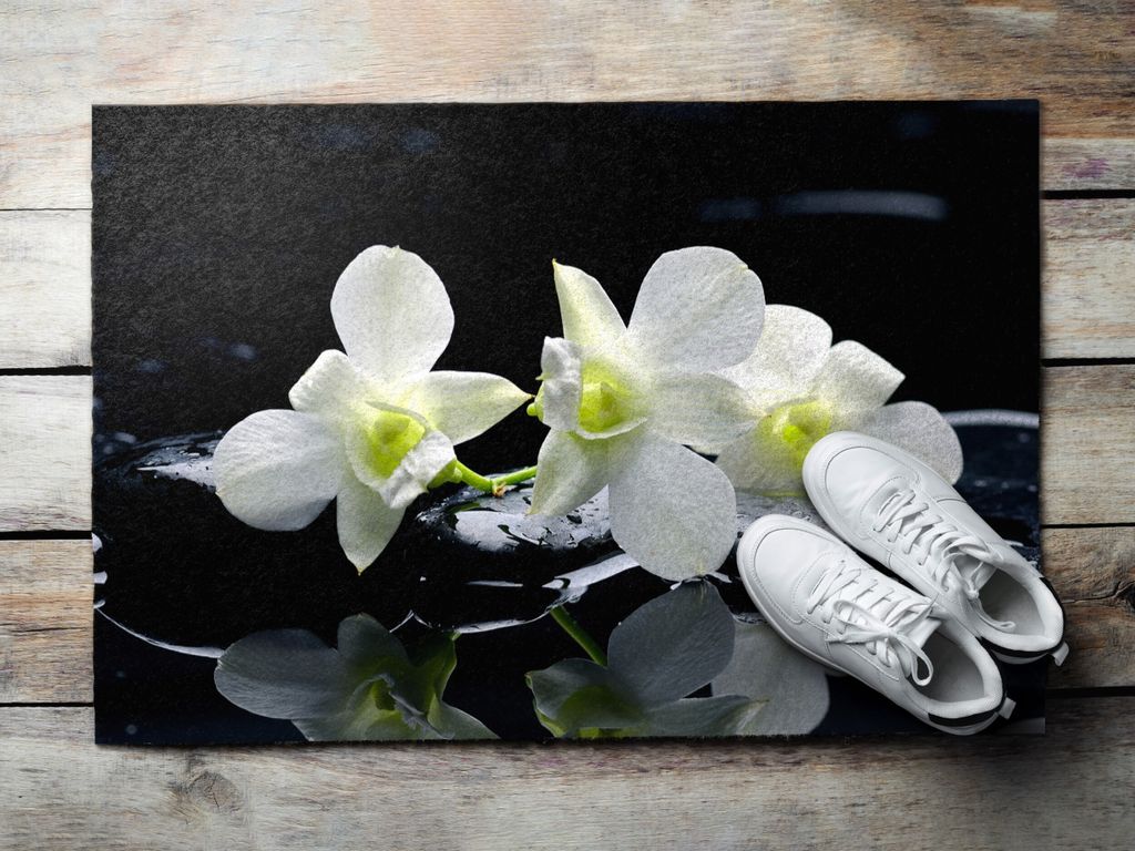 Fußmatte Aussen - Schuhmatte Haustür- Schmutzfangmatte Türvorleger - Outdoor Teppich Schmutzfänger - 60x40 cm - Orchideen
