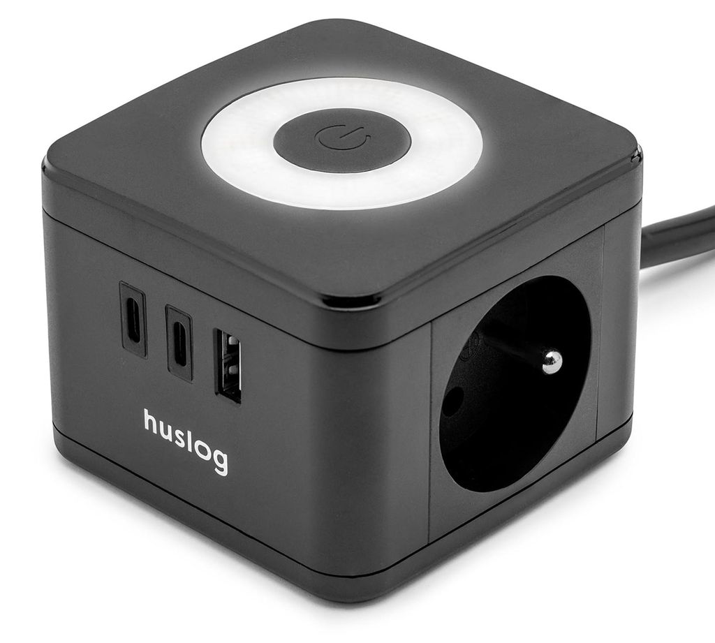 Huslog Steckdosenwürfel mit Licht 5-in-1, 2 Steckdosen, 1 Produktbild 