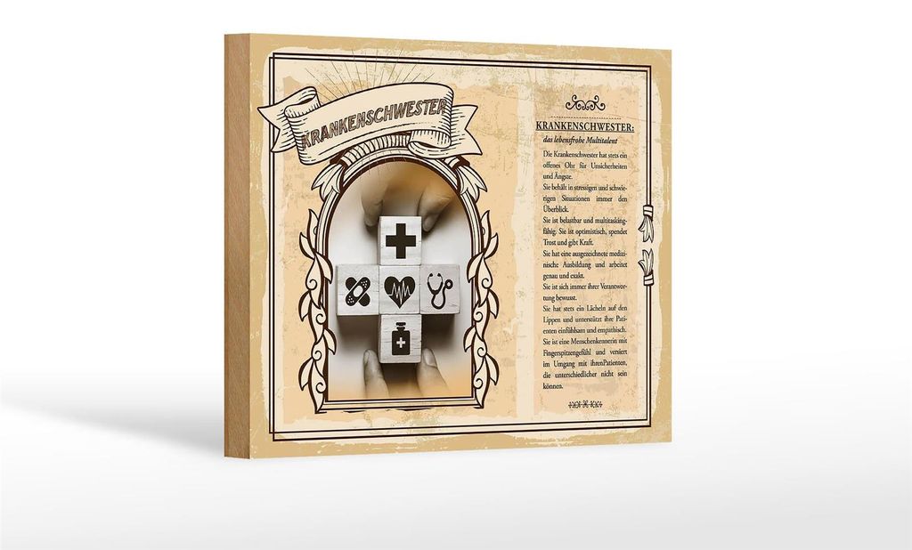 Holzschild Berufe 18x12 cm Krankenschwester Kraft Trost Mut