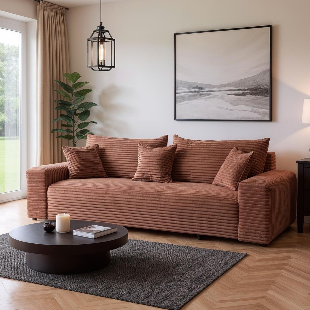 Cord Schlafsofa 3-Sitzer 265 x 105 cm Ziegelrot mit Produktbild 