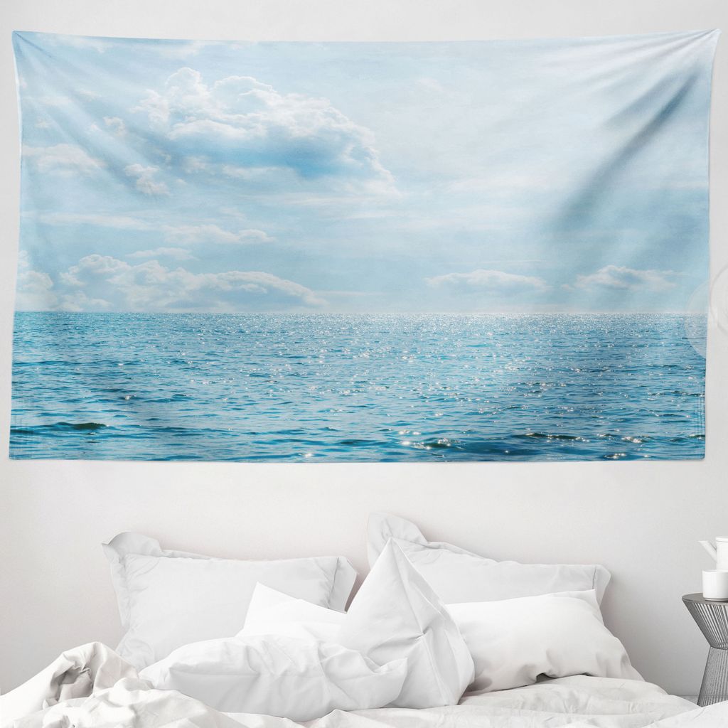ABAKUHAUS Nautisch Wandteppich, Calm Sea Paradise aus Weiches Mikrofaser Stoff Waschbar ohne Verblassen Digitaldruck, 230 x 140 cm, Hellblau