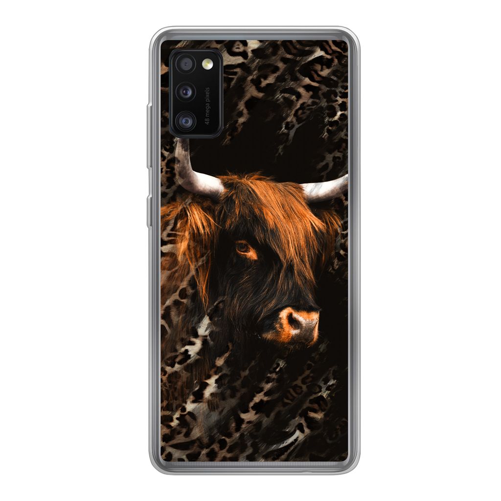 MuchoWow Handyhülle Schutzhülle Hülle für Samsung Galaxy A41 Schottischer Highlander - Pantherdruck - Schwarz Silikon Softcase Handy Hülle -...