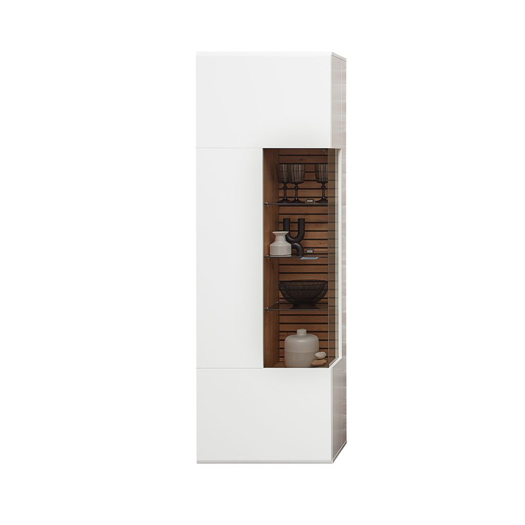 Vitrine Standvitrine, 65cm breit, weiß mit Eiche, FALLON-55