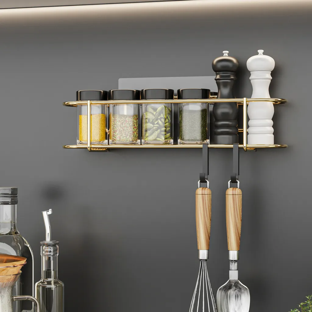 Mensola Portaspezie Design Oro Naantali | Arredo Cucina Moderna Metallo