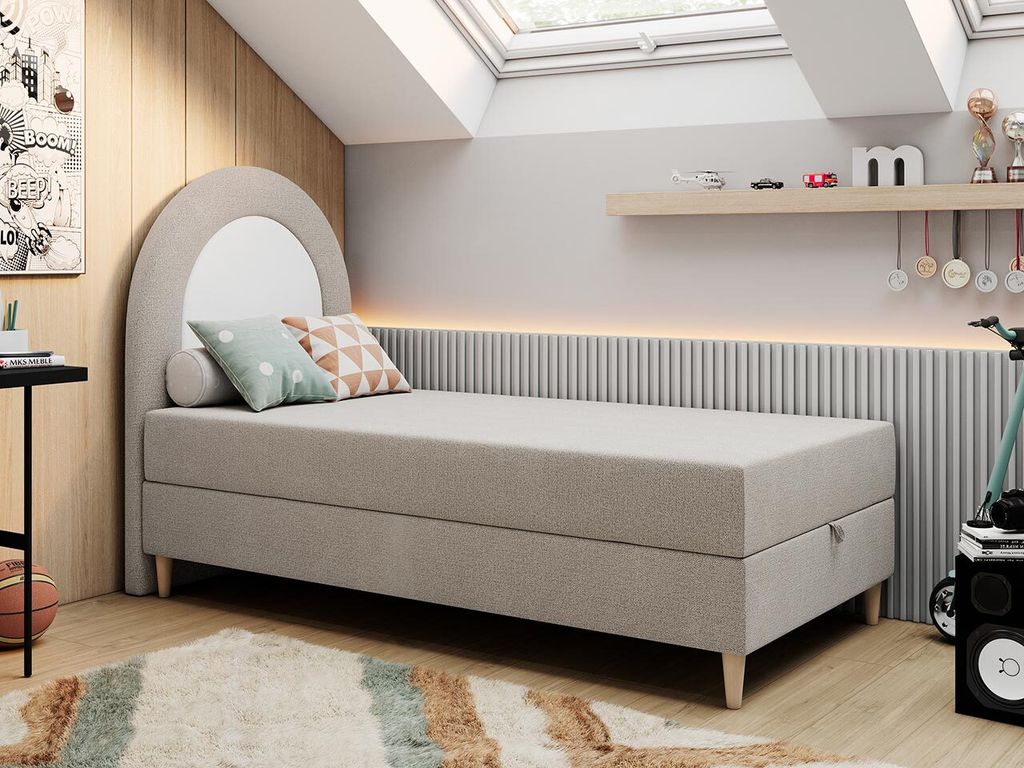 Kinderbett, Boxspringbett für Kinder, Einzelbett mit Matratze - NEST - 90x160cm - Beige - H3
