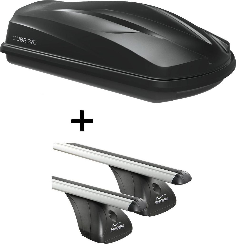 Dachbox/Gepäckbox CUBE370 + Dachträger VDP kompatibel mit für Renault Modus 5 Türer 2004-2013