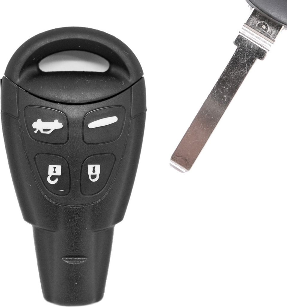 Auto Schlüssel Smartkey Funk Fernbedienung Sender 4 Tasten Gehäuse + Notschlüssel Rohling kompatibel mit SAAB