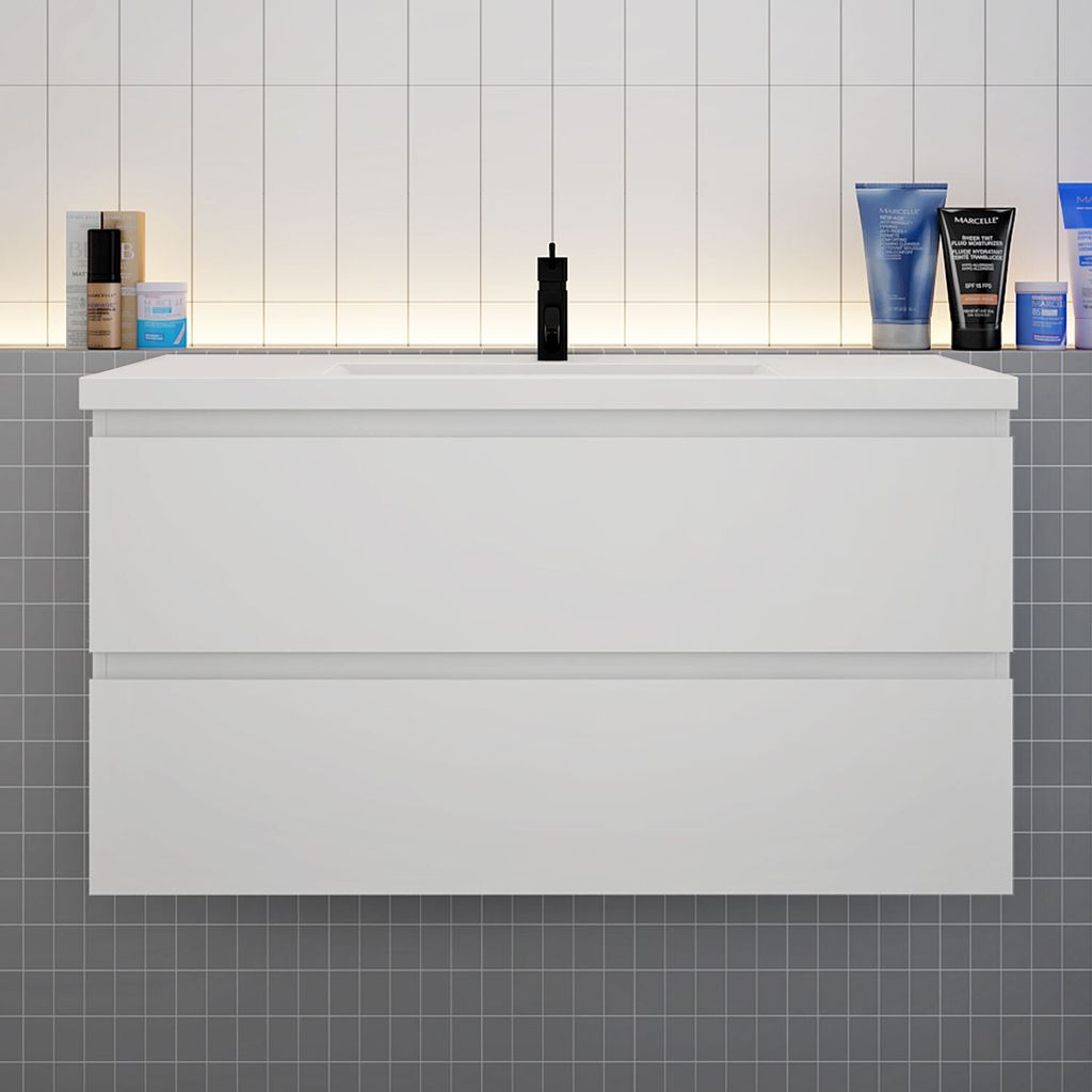 Badezimmermöbel 100cm CINIC-Serie Mineralguss Waschtisch Produktbild 