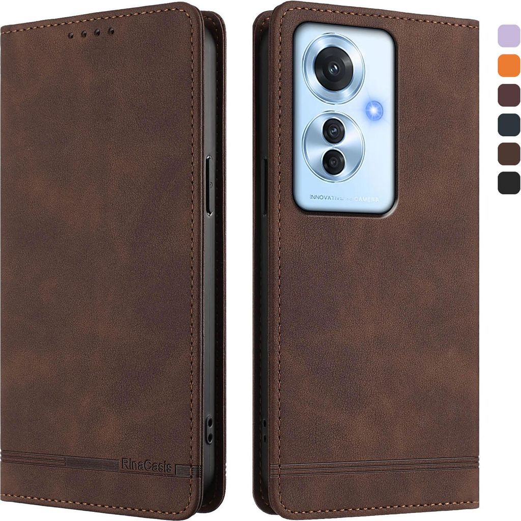 Hülle für Oppo Reno11 F 5G, Retro Kunstleder Ständer Klapphülle mit Kartenfächer und Magnetische Braun