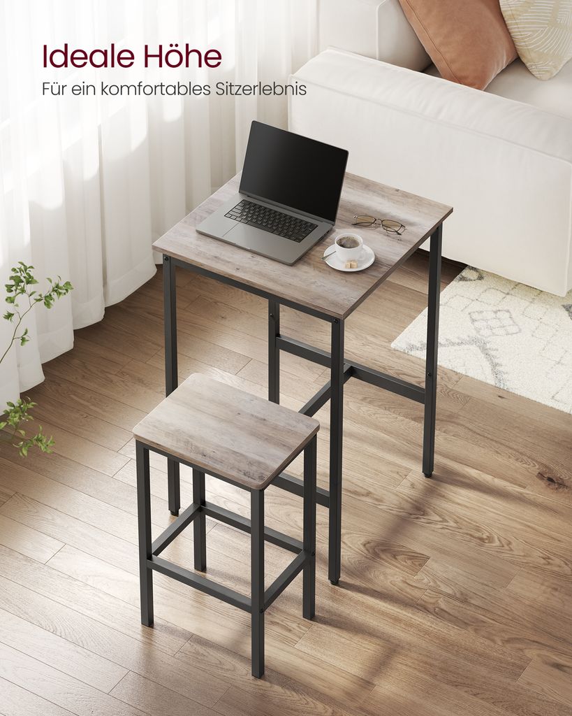 VASAGLE Bartisch-Set mit 2 Barhockern, 60 x 60 x 90 cm, Produktbild 6