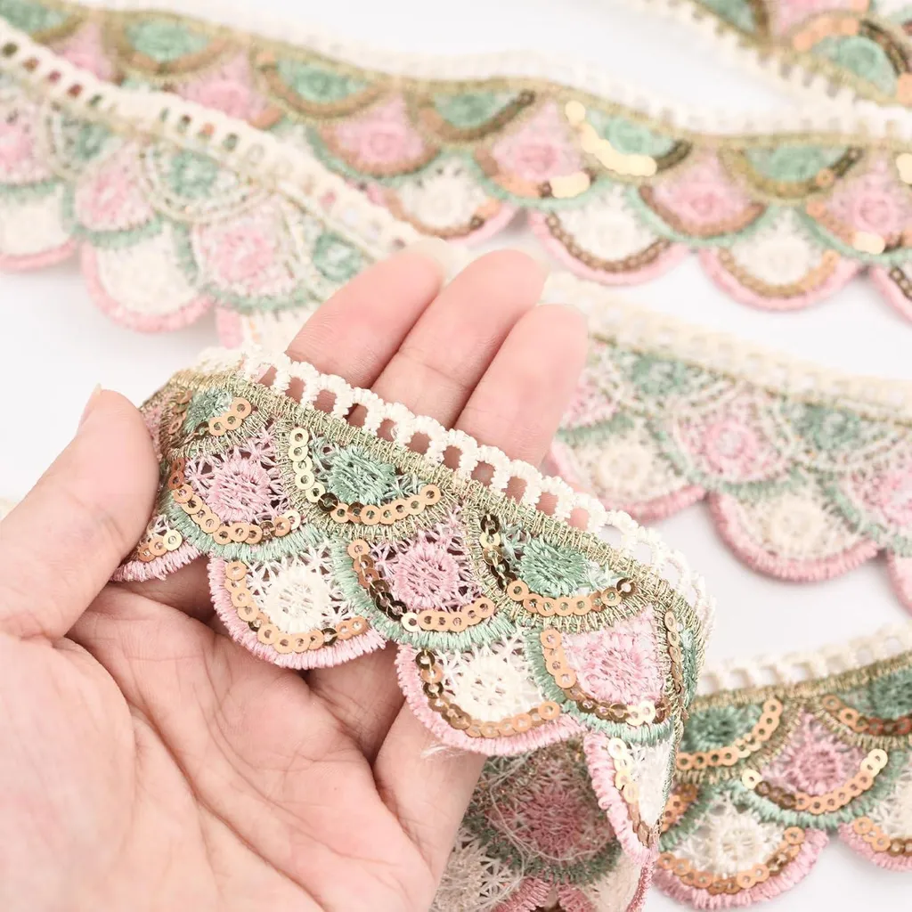 Ruban Couture Bohème Multicolore à Paillettes d'Or Finition Luxe 10Y