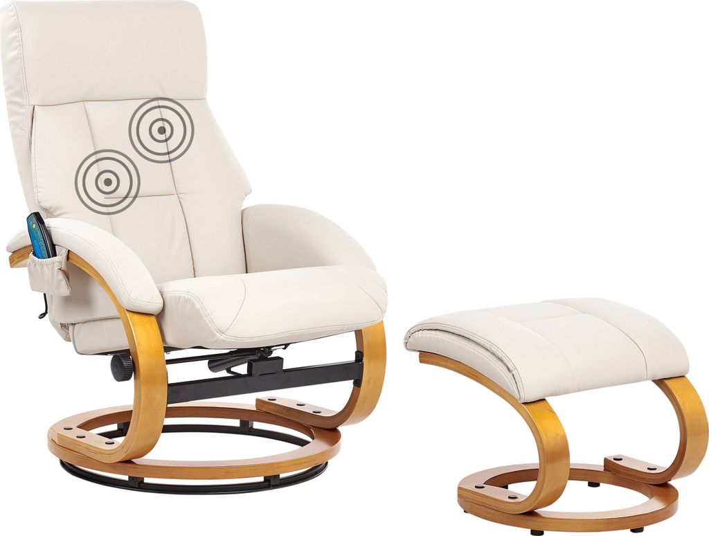 BELIANI Massagesessel Hellbeige Kunstleder mit Fußhocker Heizfunktion Timer Liegeoption Büro Arbeitszimmer Fernsehsessel Polstersessel