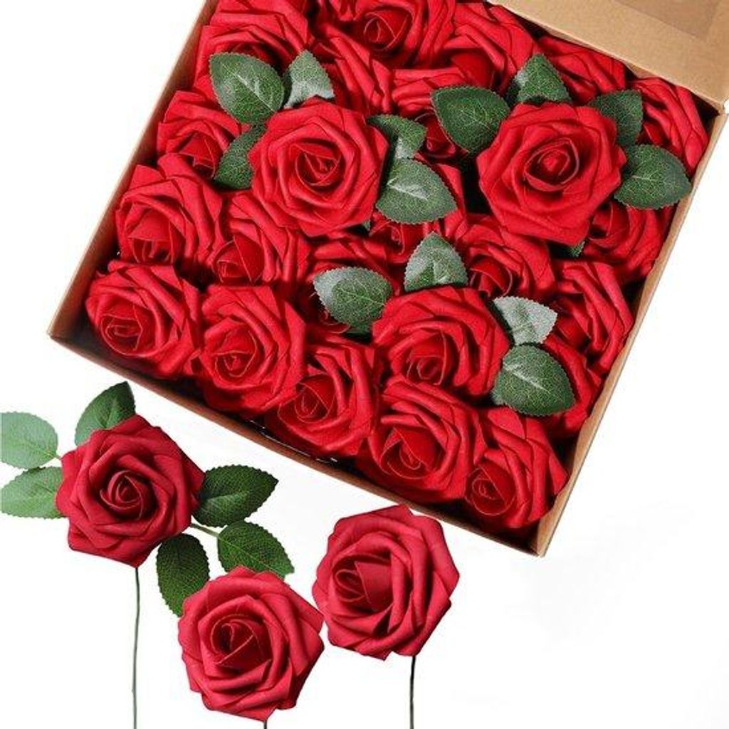 Kunstrozen Dekoration für Hochzeit Geburtstag mit roten Rosen und Stelen