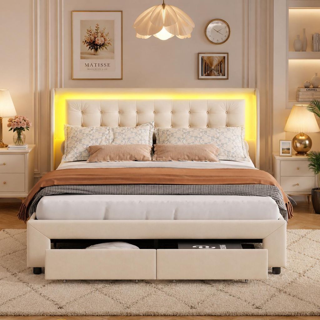 INONEFT Polsterbett 180x200cm mit LED, doppelbett mit Produktbild  KI-generiertes Bild