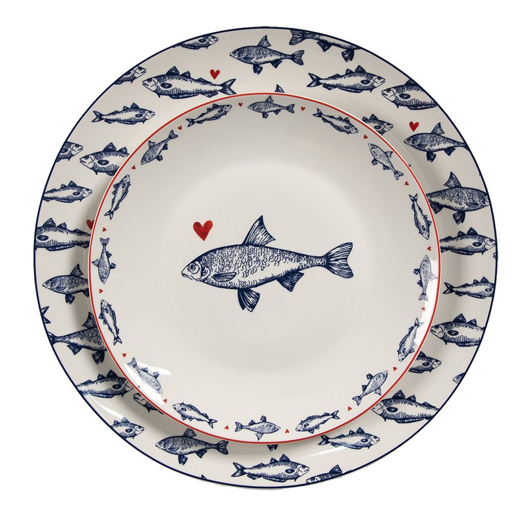 Jídelní talíř Clayre & Eef Ø 26 cm Bílá modrá porcelánová Obrázek produktu 