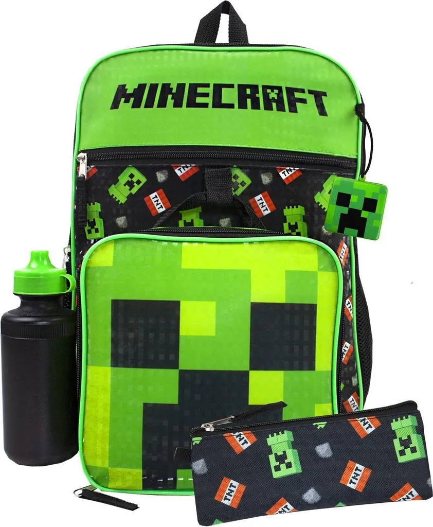 Minecraft Zaino Set TNT 5 Pezzi NS5926 Nero Verde | Kit Scuola Completo
