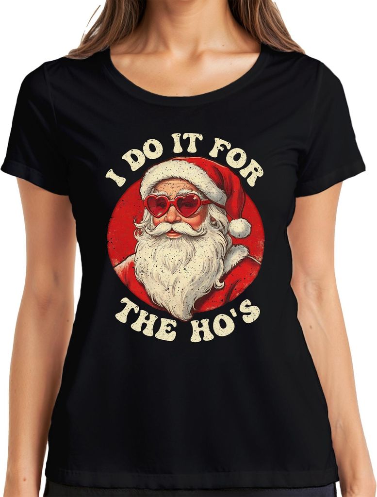 I Do It For The Ho's Weihnachtsmann Herzbrille Weihnachten Damen T-Shirt, Schwarz, M