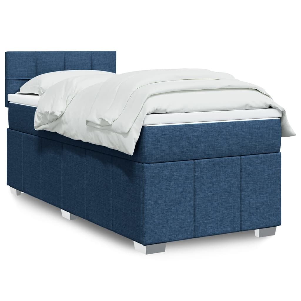 Boxspringbett mit Matratze Blau 100x200 cm Stoff, Klassische Betten 2024 Neu