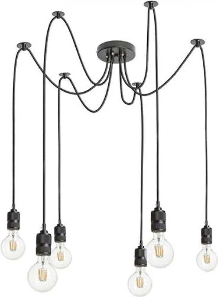 Grand Lustre Plafonnier Noir LED E27 6 Spots CINDY VI Style Industriel
