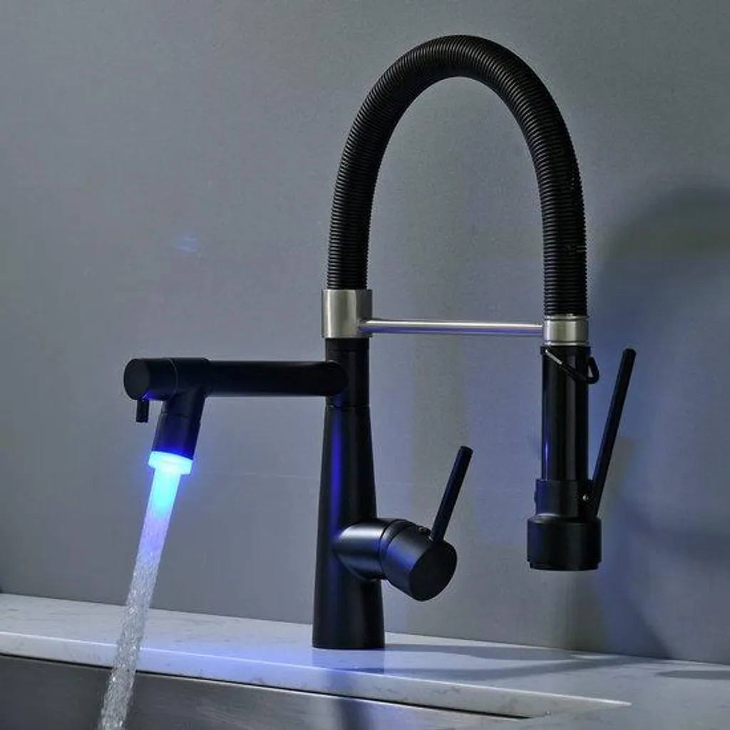 Mitigeur Cuisine LED Anti-Brûlure avec Douchette et Bec Extractible