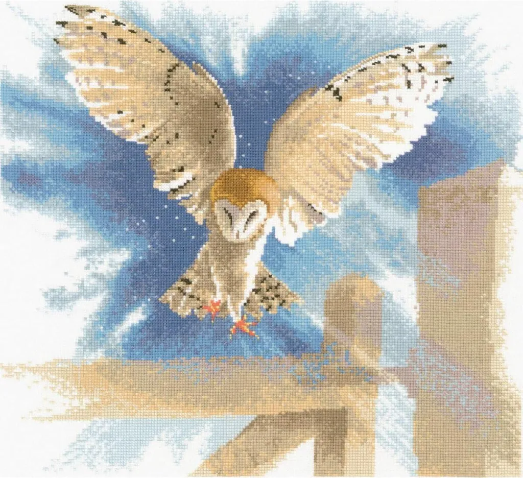 Kit Broderie Point de Croix Heritage Aida Hibou en vol (A) FFOF483-A 34x34