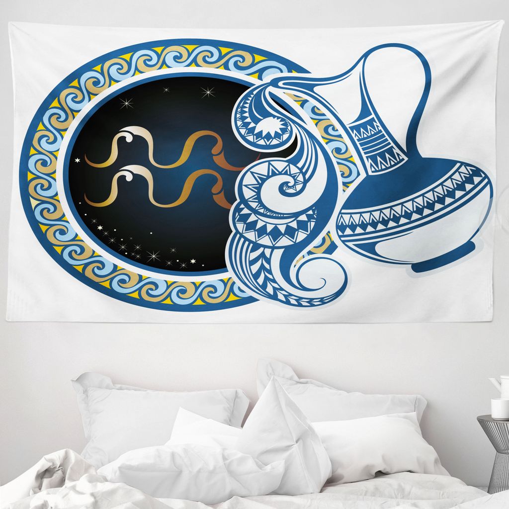 ABAKUHAUS Authentic Navy Wandteppich, Wassermann-Zeichen aus Weiches Mikrofaser Stoff Waschbar ohne Verblassen Digitaldruck, 230 x 140 cm, Mehrfarbig
