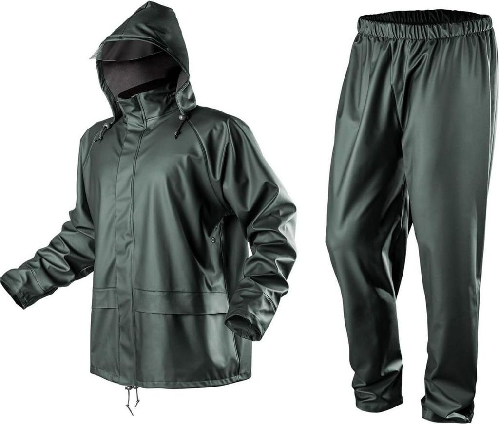 NEO TOOLS Herren Regenset, Regenmantel mit Kapuze und Regenhose, Gr. M-XXXL, verklebte Nähte - Gr. M