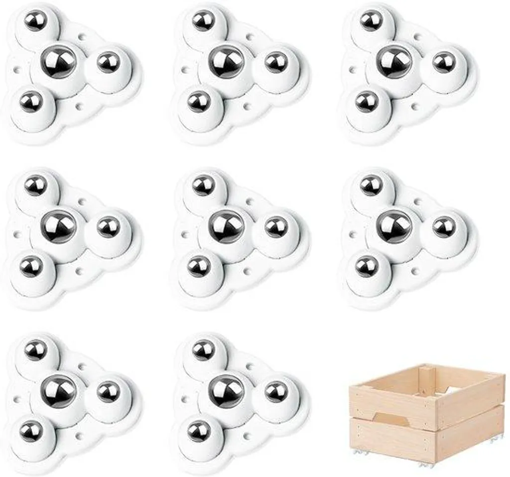Roulettes pour meubles blanches robustes à billes pivotantes - Lot de 8