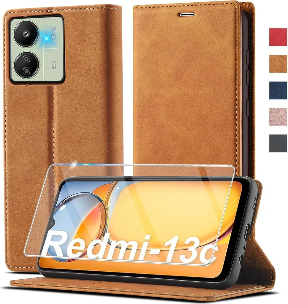 Custodia per Xiaomi Redmi 13C Flip Pelle Marrone Antiurto Professionale