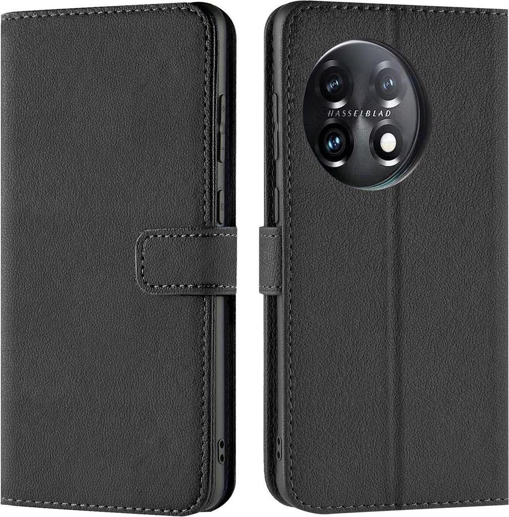 Conie Klapp Tasche für OnePlus 11 5G Kartenfach Rundumschutz Hülle in Schwarz