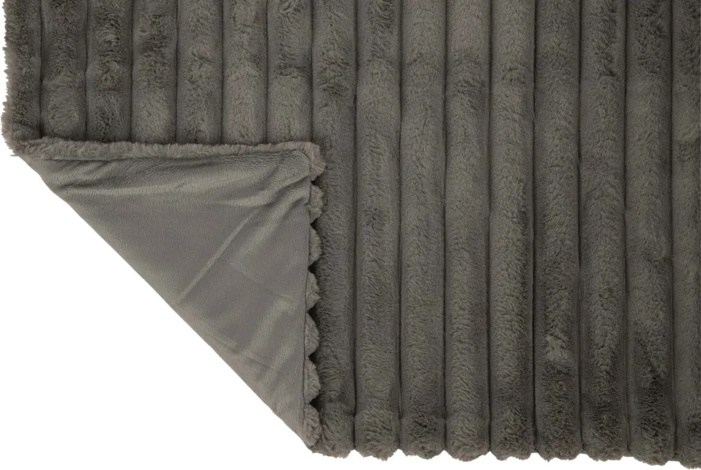 Grand Plaid Velours Gris Foncé 180x130 cm Doux et Chaud - J-Line Home