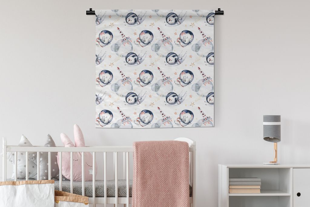 MuchoWow Wandteppich Wandbehang Muster - Raumfahrt - Tiere - Jungen - Kinder - Mädchen 90x90 cm Tapisserie Dekoration Wandtuch - Wandaufhänger