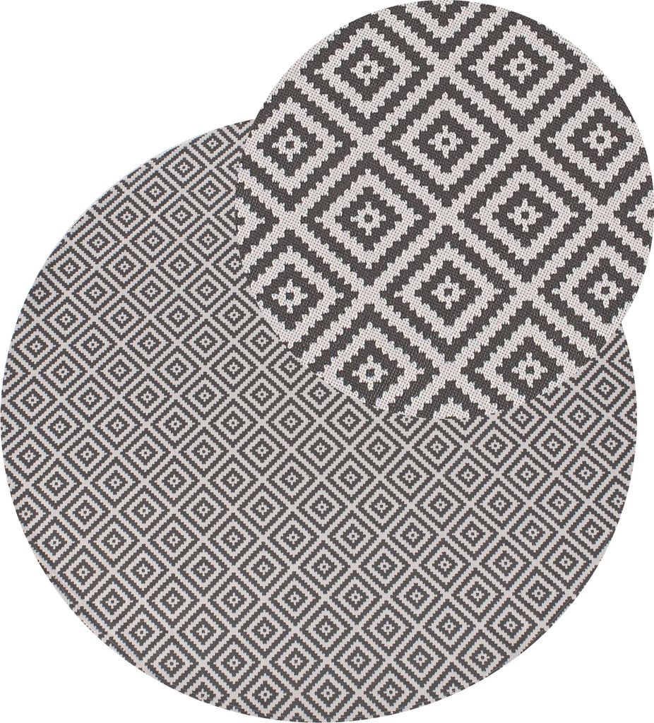 BELIANI Outdoorteppich Grau und Weiß 120 cm Rund Geometrisches Muster Modern Indoor Outdoor Terrasse Balkon Garten