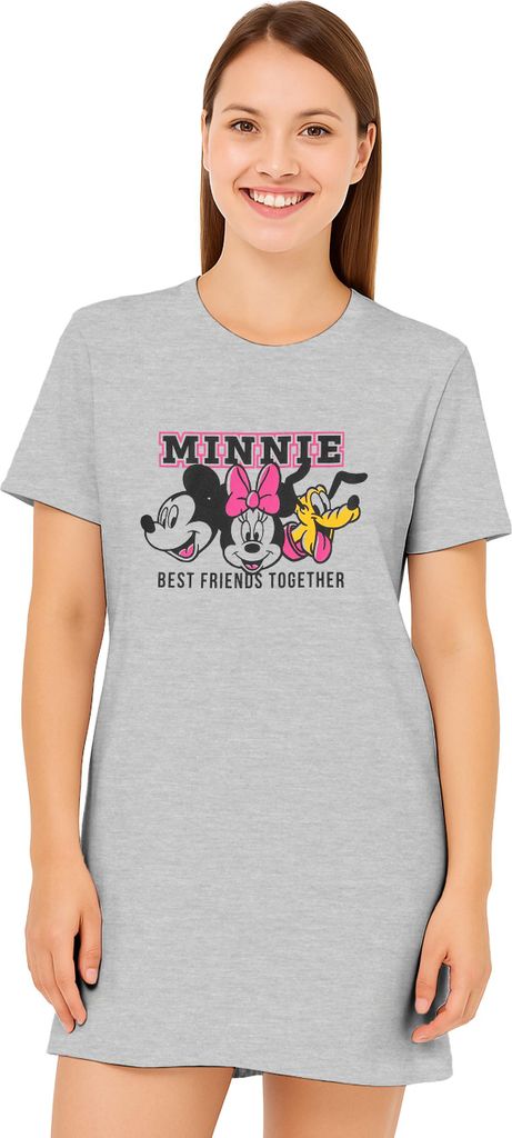 Disney Minnie Mouse Nachthemd für Damen - Best friends together Schlafshirt Pyjama Kurzarm Oberteil Grau M