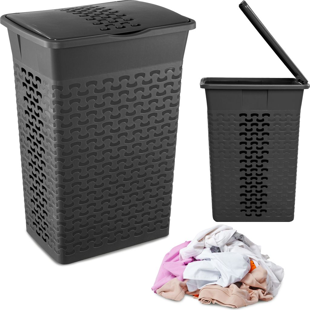 Cesto per il bucato in plastica con effetto vimini 55 L Immagine del prodotto 