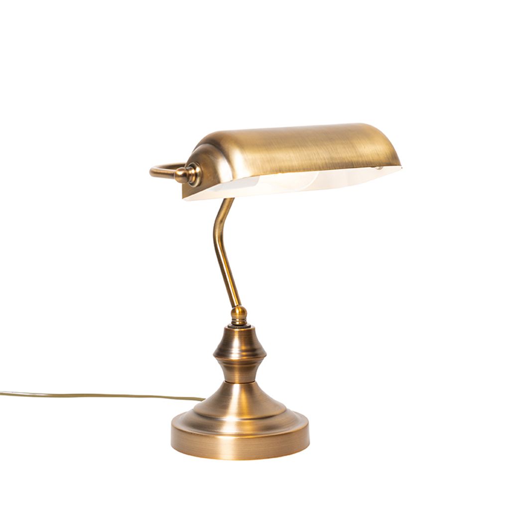 QAZQA - Klassisch I Antik Klassische TischlampeINotarlampe Bronze - Banker I Wohnzimmer I Schlafzimmer - Stahl Länglich - LED geeignet E27