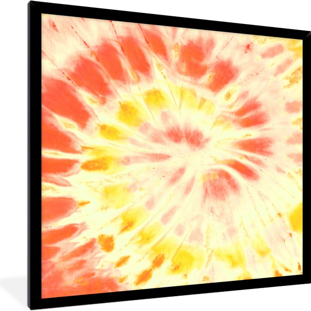 MuchoWow Gerahmtes Poster Krawattenfärbung - Gelb - Orange 40x40 cm - Poster mit Schwarzem Bilderrahmen Wandposter Rahmen Foto Bilder - Mit Rahm...