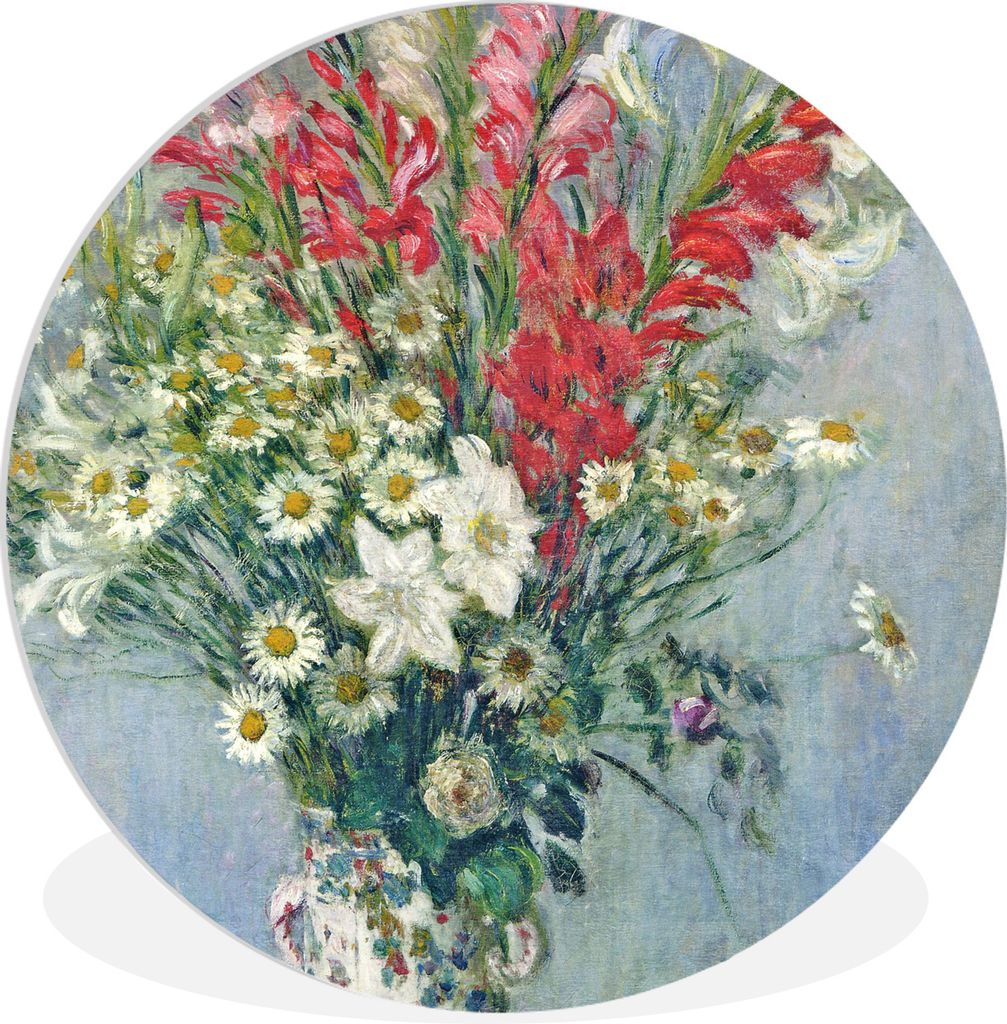 MuchoWow Rundes Wandbild - Runde Bilder Blumenstrauß aus Gladiolen, Gänseblümchen und Lilien - Gemälde von Claude Monet Ø 30 cm Kreis Wandde...