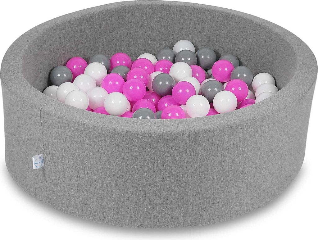 Bällebad 90x30cm grau – Mit 200 Bällen / weiß, grau, rosa