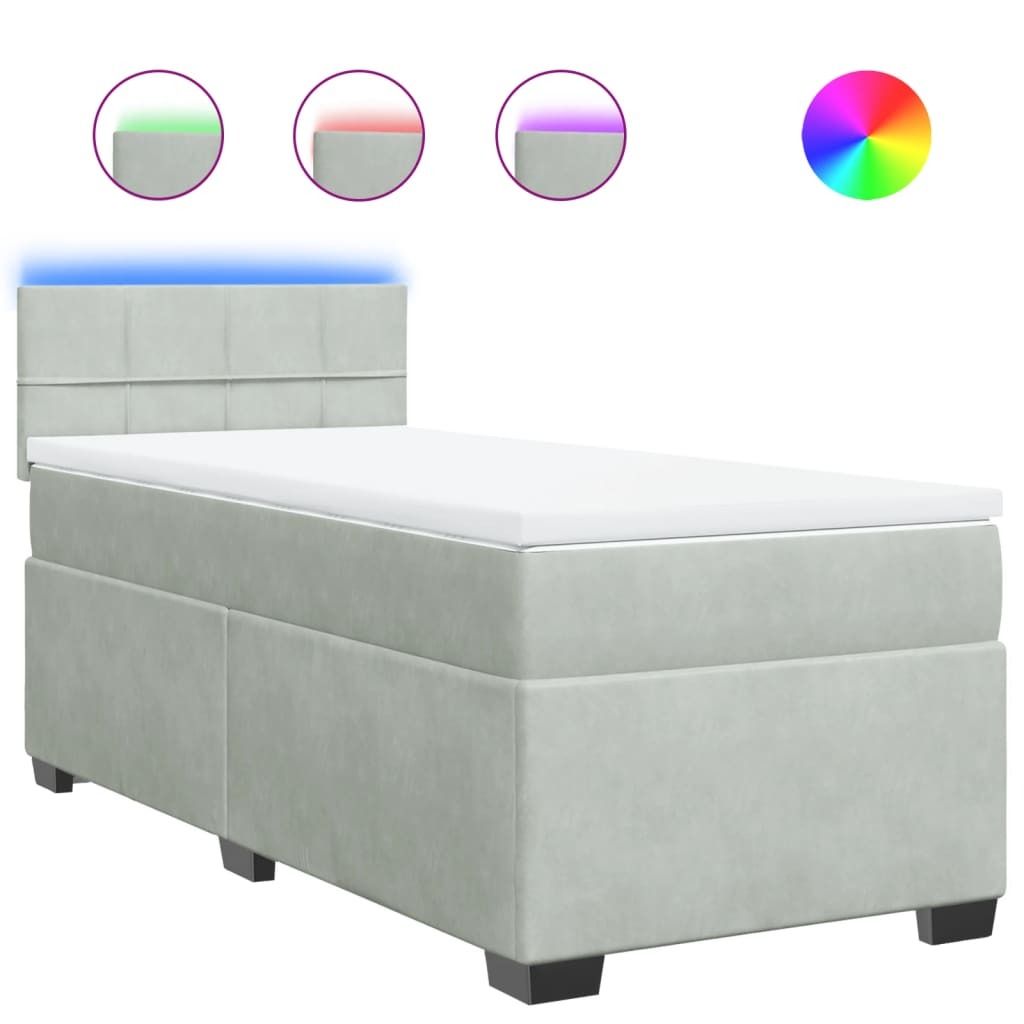 vidaXL Boxspringbett mit Matratze Hellgrau 100x200 cm Samt