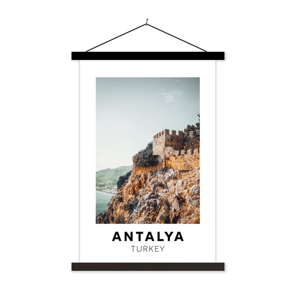 MuchoWow Textilposter Türkei - Berg - Burg 60x90 cm mit schwarzem Rahmen - Poster Wohnzimmer