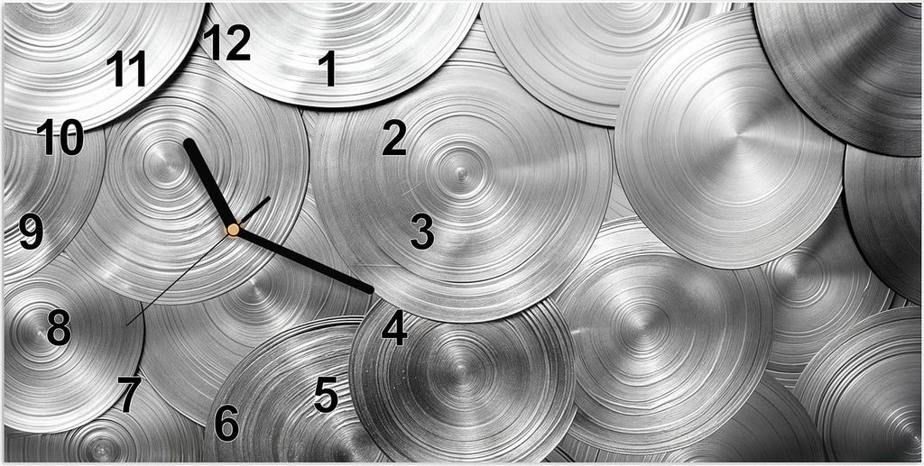 Wanduhr aus Glas mit Motiv Metallische Scheiben- 60 x 30 cm - inkl. Aufhängesystem