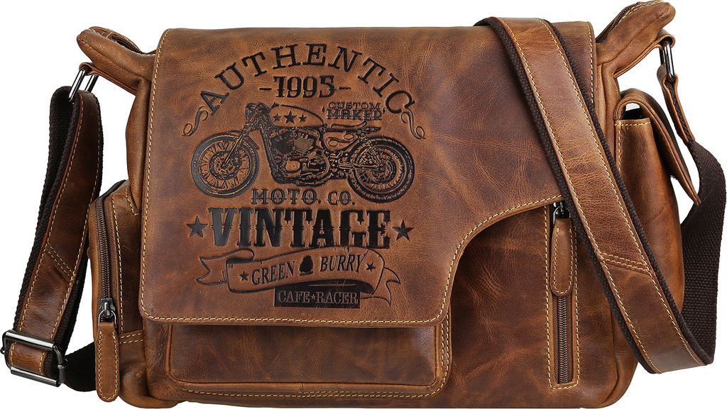 Greenburry Umhängetasche Leder 41x28cm Damen Herren antikbraun CAFE RACER