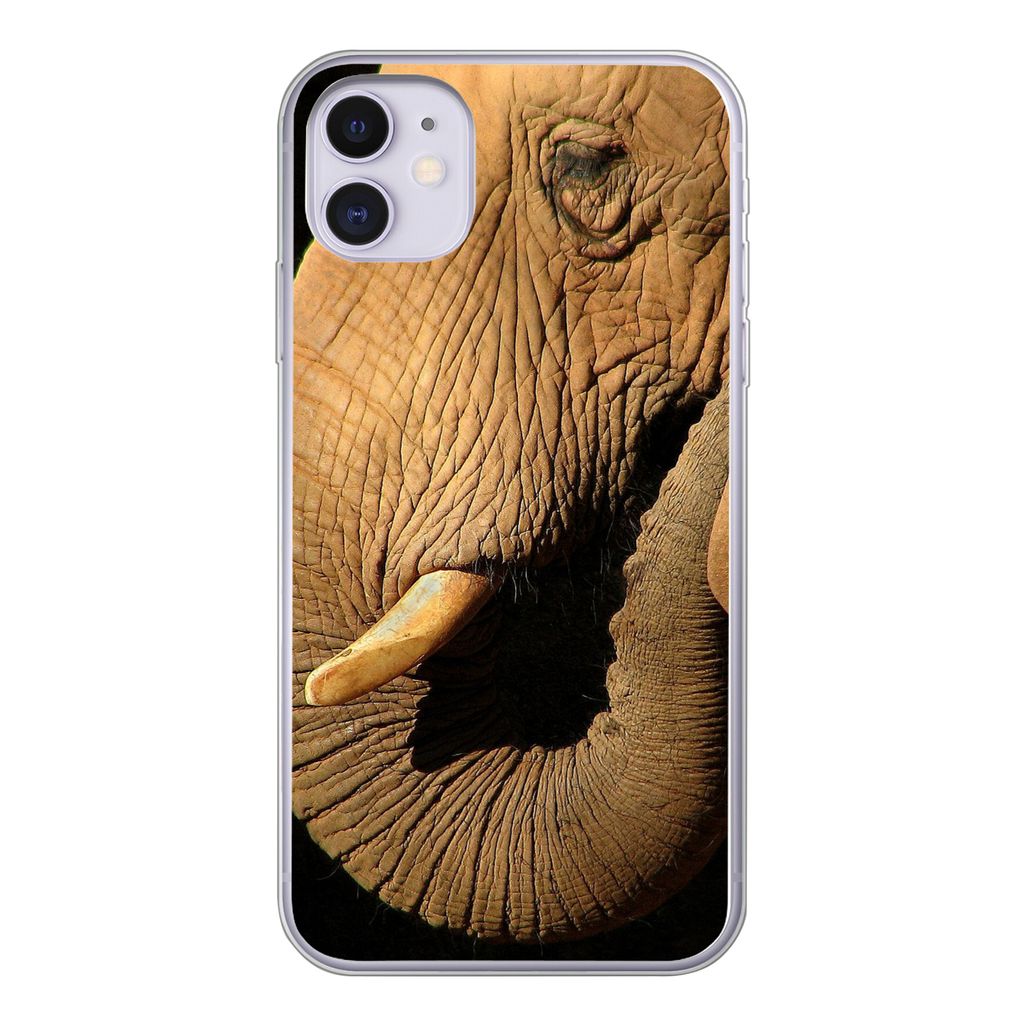 MuchoWow Handyhülle Schutzhülle Hülle für iPhone 11 Elefant - Tiere - Nahaufnahme - Schwarz Silikon Softcase Handy Hülle - Handytasche