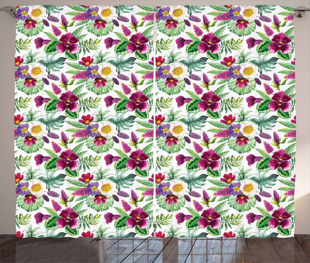 ABAKUHAUS Orchideen Rustikaler Gardine, Calla-Lilien-Monstera Leaves, Schlafzimmer Kräuselband Vorhang mit Schlaufen und Haken, 280 x 225 cm, Mehr...