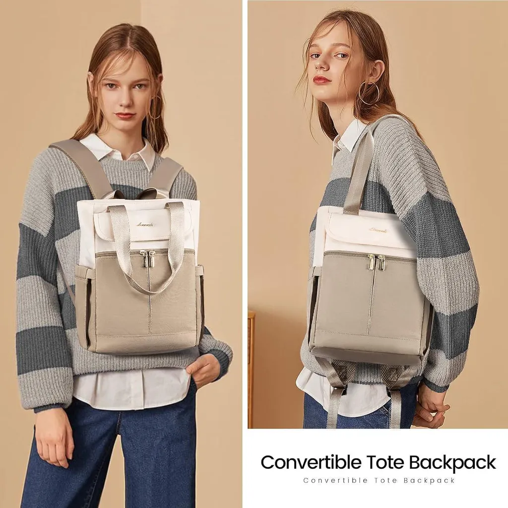 Sac à dos ville anti-encombrement Femme 2 en 1 Beige Kaki léger