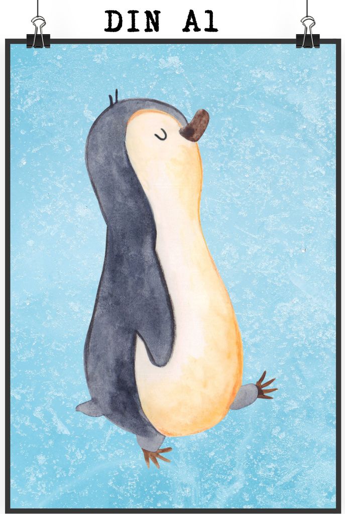 Mr. & Mrs. Panda Bild Pinguin marschieren DIN A1 - Eisblau - Geschenk, wanddeko, Familie, drucke, Wanddekoration, Schwester, Kunstdruck, Stolz, Bru...